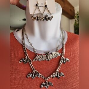 Bat Stainless Steel Necklace And Earrings